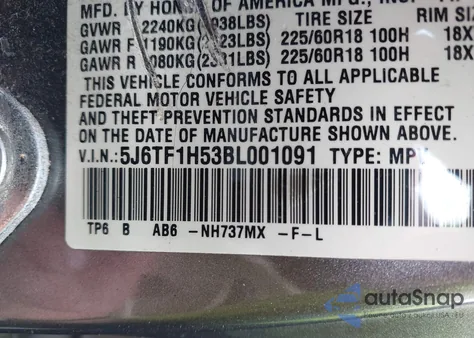 2011 Honda Accord Crosstour Ex-L from USA, damaged, VIN 5J6TF1H53BL001091